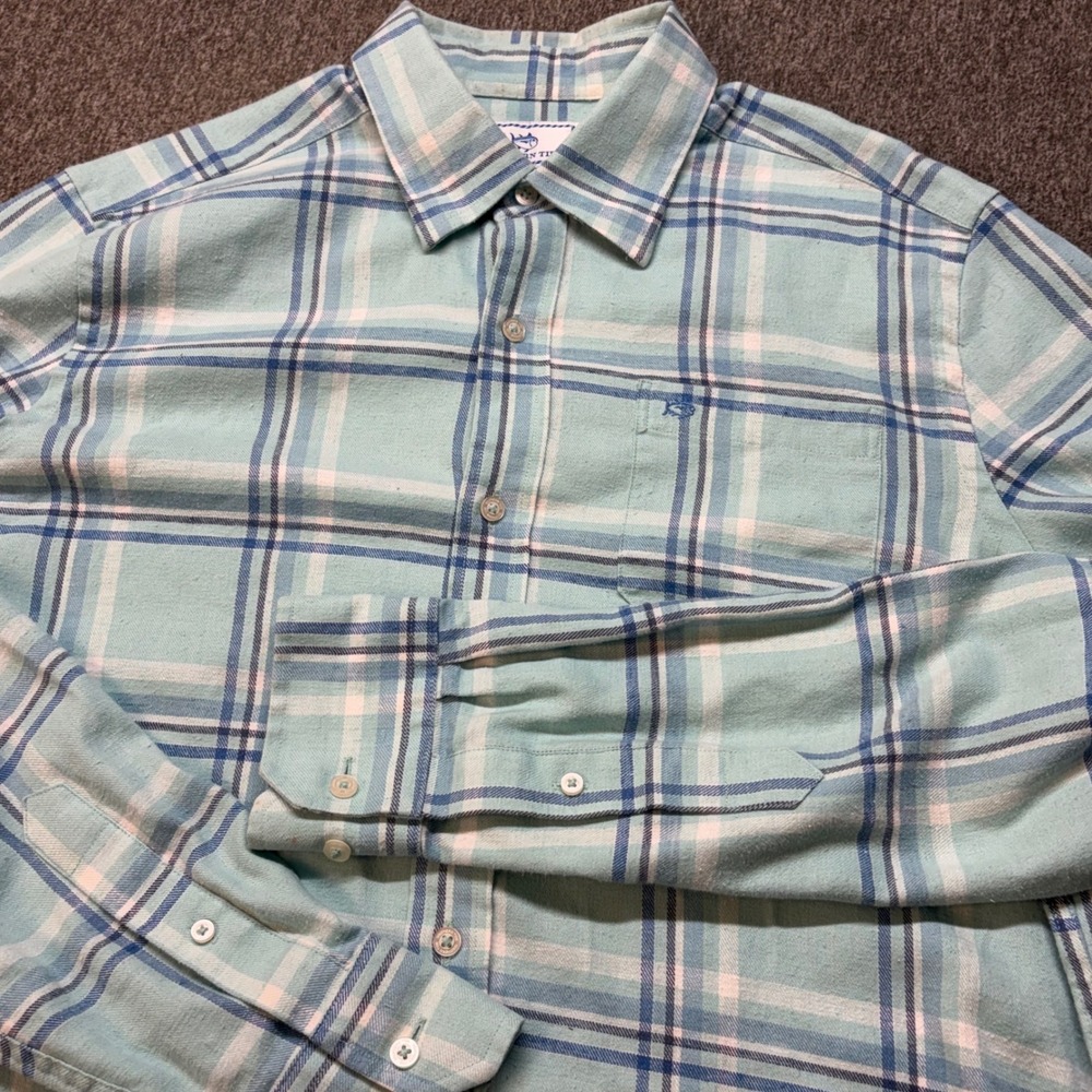Southern Tide Mens Classic Fit Hemp Blend Plaid Button Down‎ Shirt Sz M
